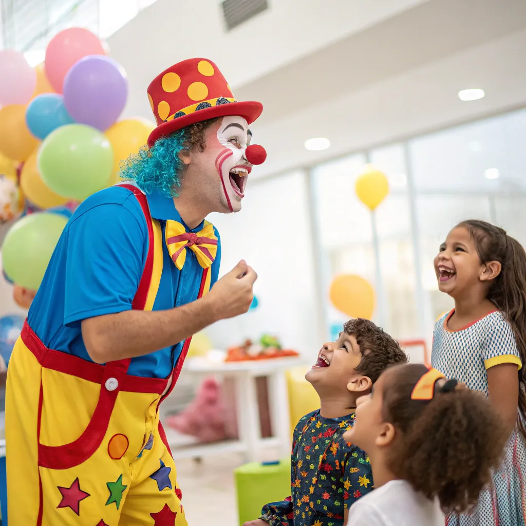 Colorful clown entertaining children